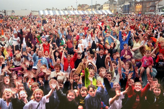 A massive crowd packs the Morecambe open air arena for the Light and Water Festival