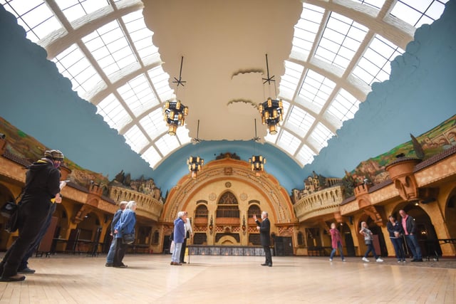 This is the Spanish Hall and was originally designed to be used for fine dining and afternoon tea. The room is adorned with intricate paint work and murals and encourages a Mediterranean feel