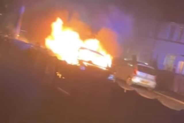 An armed gang of around 20 males were seen marching through the streets of Fleetwood wearing face coverings. They are believed to be responsible for a car which was torched in Southfleet Avenue at around 10pm, as well as threatening behaviour outside a home in Brook Street earlier in the evening