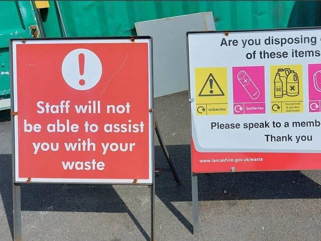 A sign at the Chorley household waste recycling centre caused confusion