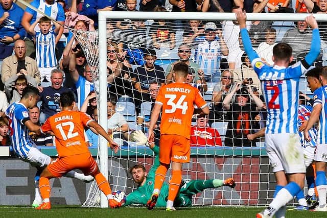 The moment that led to the goal-line controversy during Blackpool's win at Huddersfield last week