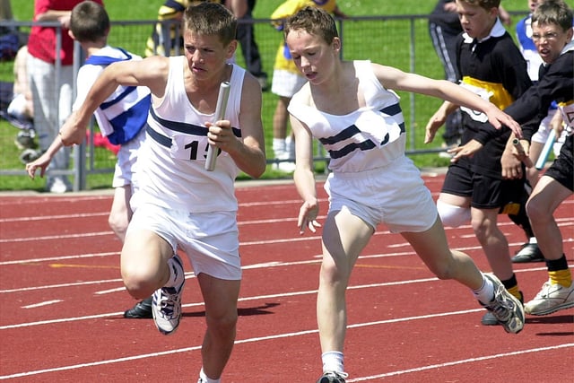 Blackpool schools athletics championships at Stanley Park oval - the Year 7 relay in 2001