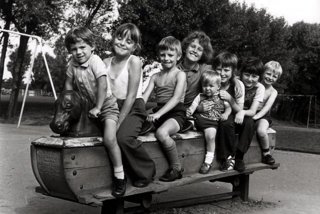 This iconic picture wraps up 1970s playgrounds. It's everything you remember and shows youngsters enjoy the rocking horse in Stanley Park in the 1970s. Are you in the picture? We know three of them are Anthony, Christopher and Graham Brennan