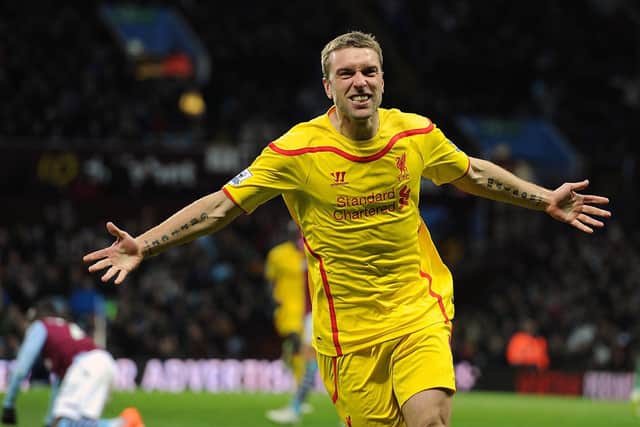 BIRMINGHAM, ENGLAND - JANUARY 17:  (THE SUN OUT, THE SUN ON SUNDAY OUT) Rickie Lambert of Liverpool celebrates after scoring the second during the Barclays Premier League match between Aston Villa and Liverpool at Villa Park on January 17, 2015 in Birmingham, England.  (Photo by John Powell/Liverpool FC via Getty Images)