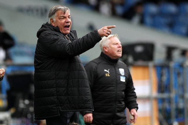 West Bromwich Albion's English head coach Sam Allardyce (L) and West Bromwich Albion's assistant head coach Sammy Lee (R) gesture on the touchline during the English Premier League football match between Leeds United and West Bromwich Albion at Elland Road in Leeds, northern England on May 23, 2021.