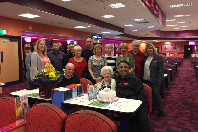 Margaret Tomlinson celebrates her 100th birthday with family and friends at Mecca Bingo on Talbot Road