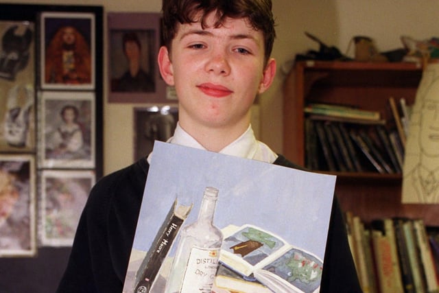 Andrew Clare (15) with his still-life, the original in front. Andrew was a pupil at Warbreck High School