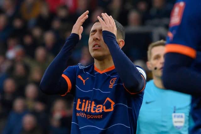 Ian Poveda wasted a golden opportunity to level when Blackpool were only one down