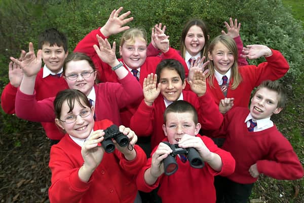 School Birdwatching week at Clifton Primary School, Ansdell, 2003  Year six students who were part of the RSPB Big Schools Bird Watch