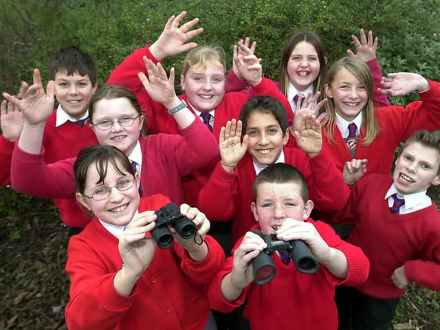 School Birdwatching week at Clifton Primary School, Ansdell, 2003  Year six students who were part of the RSPB Big Schools Bird Watch