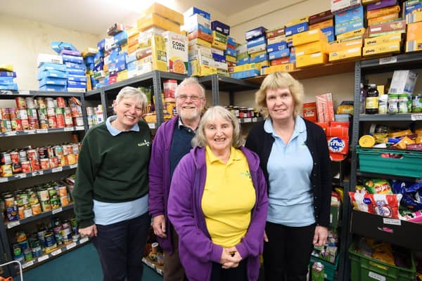Linda Nulty (front) pictured at Fylde Foodbank in Kirkham with volunteers Elaine Gladstone, Richard Nulty and Marian Salthouse.