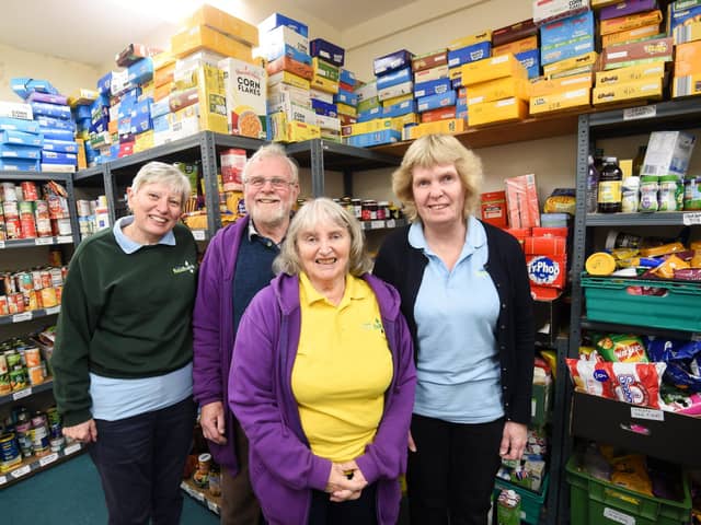 Linda Nulty (front) pictured at Fylde Foodbank in Kirkham with volunteers Elaine Gladstone, Richard Nulty and Marian Salthouse.