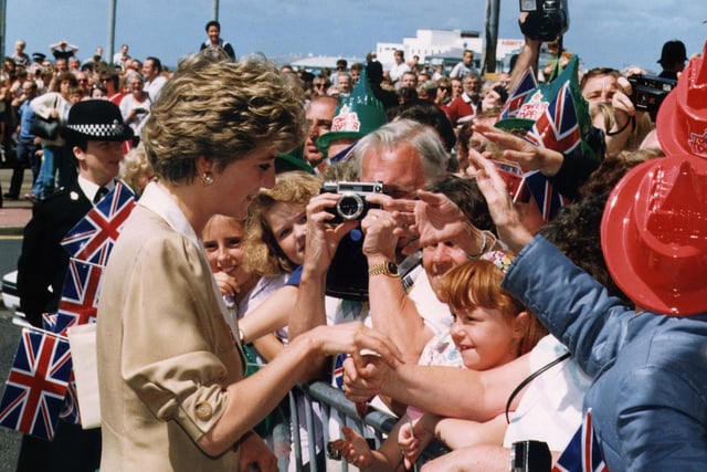 The Princess of Wales and the crowds on Blackpool sea front in 1992