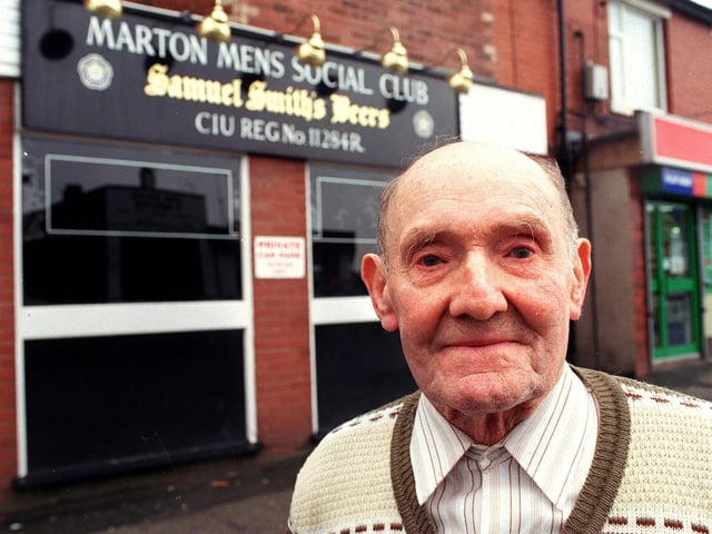 David Jones, bar steward outside Marton Mens Club in 2000