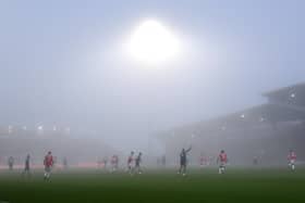 Blackpool took on Wrexham at a foggy Racecourse Ground.