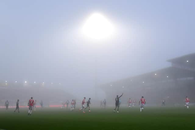 Blackpool took on Wrexham at a foggy Racecourse Ground.
