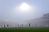 Blackpool took on Wrexham at a foggy Racecourse Ground.