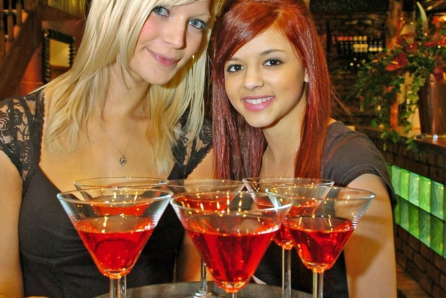 Opening night at Indulge, 2011. Serving the drinks-Laura Holman (left) and Maxine Lotriet