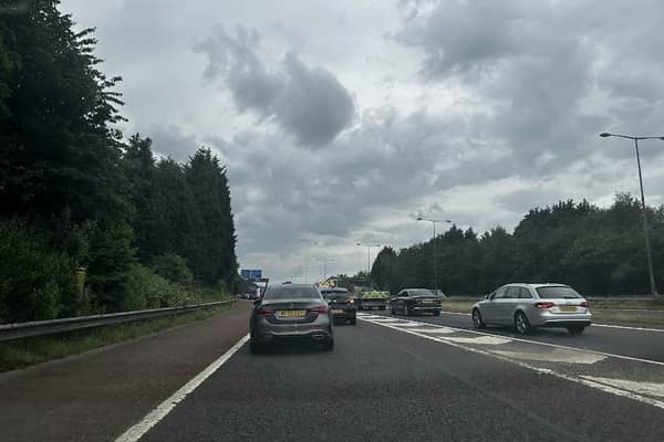 Traffic is queued from junction 1 of the M55 back onto the M6 in Preston this morning (Wednesday, June 21)
