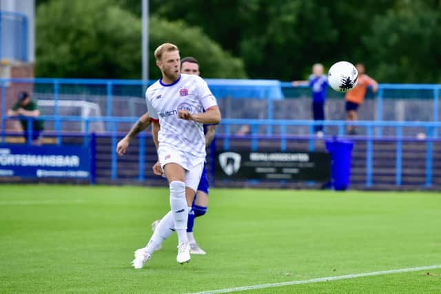 Harry Davis scored for Fylde in the opening moments at Curzon Ashton Photo: STEVE MCLELLAN