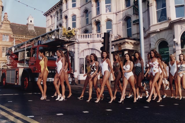 Contestants in the Miss Blackpool contest in 1995 cross Talbot Square