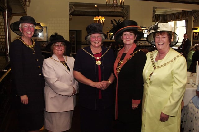 The Mayoress of Fylde Joan Longstaff hosts her 'At Home' at The Grand Hotel in Lytham. Pictured left to right are Mayoress of Preston Bobby Cartright, Mayoress of Blackburn and Darwin Moira McEwan, Mayoress of South Ribble Ruth Hesketh, Mayoress of Fylde Joan Longstaff and chairman for West Lancashire Pat Taylor