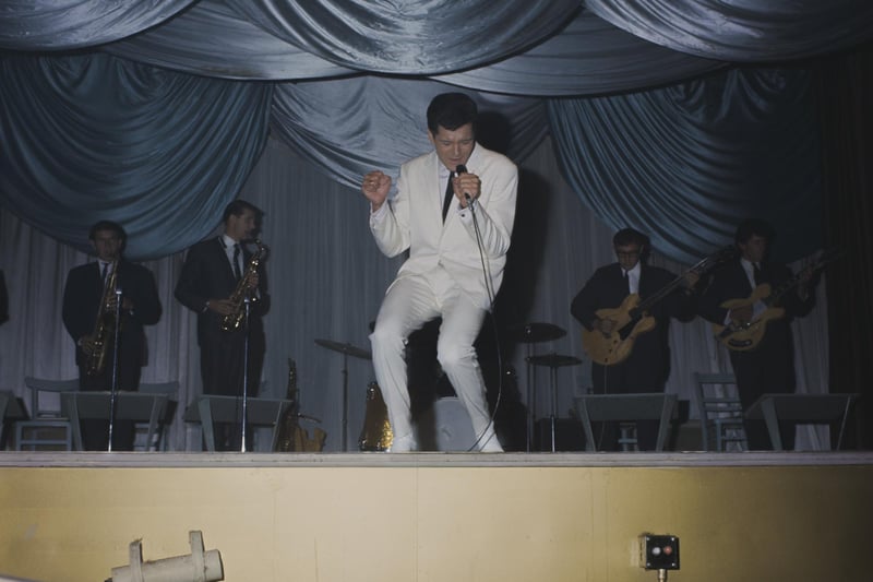 English pop singer Eden Kane, who later acted under his real name, Richard Sarstedt, on stage at the Rainbow Theatre in Blackpool