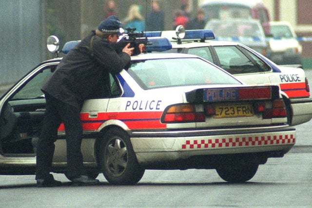 Armed Police take control of a gun siege situation in Fleetwood in January 1997