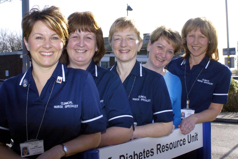 Diabetes team at Blackpool Victoria Hospital in 2005.  L-R Diabetes Specialist nurses Ann Carruthers and Christine Gornall, Specialist Sister Janet Bellis, Liasion Secretary Tracey Webster and Senior Diabetes Specialist Nurse Erica Duffield.
