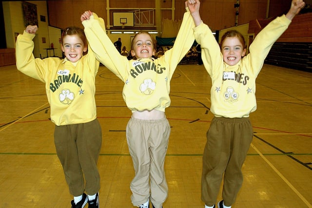 Lancashire West Guides and Brownies "Music Explosion"  at Kirkham Grammar School. The Brennan triplets, from left, Simone, Nakita and Rio, aged eight