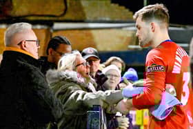 Keeper Ben Winterbottom with the AFC Fylde fans who travelled to Southend United on Tuesday Picture: Roger Robinson