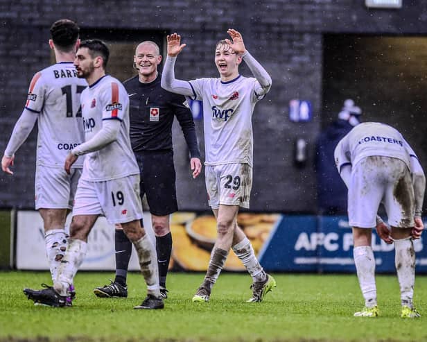 Danny Ormerod celebrates scoring his second goal in AFC Fylde's win over Maidenhead United Picture: Steve McLellan