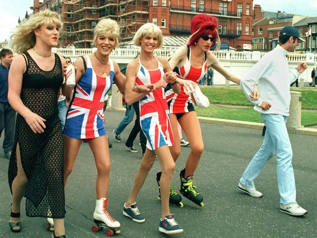 Pictures from the Body Positive and HEAL Walk for Life, on Blackpool promenade. Flying the Flag - some of the Funny Girls team.