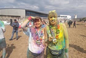 Charlie Porter (left) and mum Cheryl Lloyd at Blackpool Colour  Run 2023