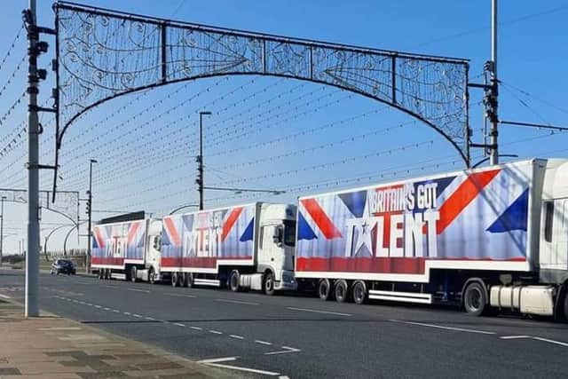 A fleet of Britain's Got Talent trucks were spotted on a visit to Blackpool on Thursday (March 17)