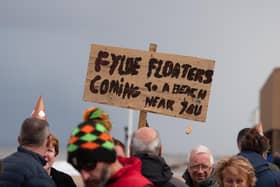Banners and placards sent a clear message as protesters gathered on Fleetwood beach
