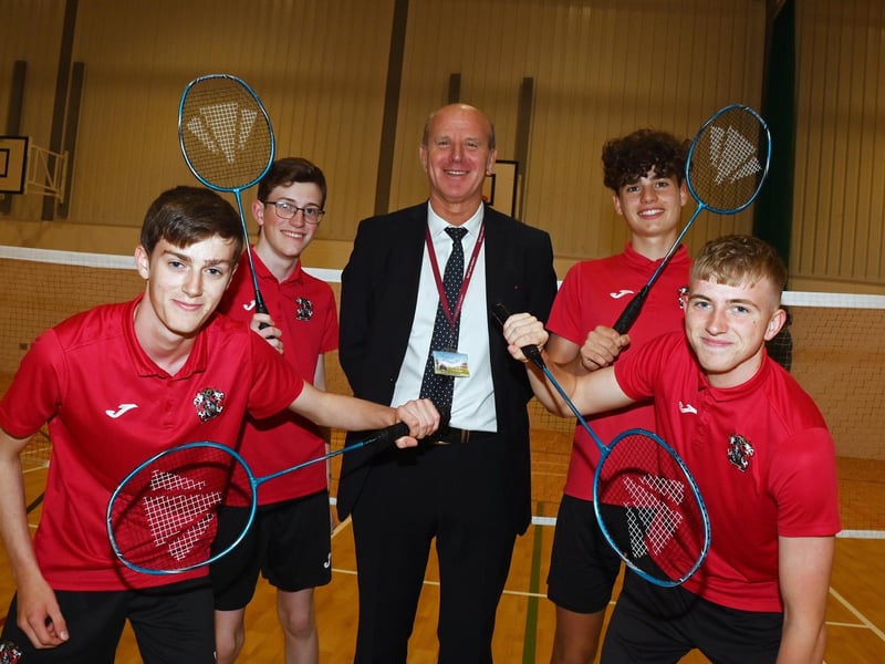 Retiring PE school teacher John Armfield, pictured with pupils at St Aidan's Church of England High School, Preesall.