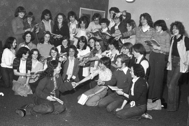 From humble beginnings in 1973, Fylde Youth Theatre was thriving in 1976 under the theatre's director Geoffrey Brookes. Rehearsals took place at the modern YMCA building and their plays performed at Lytham St Annes College. Pictured above are just a few of the members