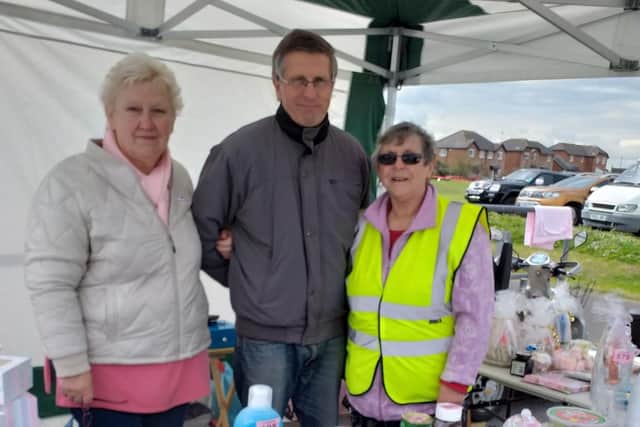 Trish Rothwell (left), Peter Rothwell and Ann Kellett of the Friends of Jubilee Gardens (Cleveleys) group, during one of their fundraisers.