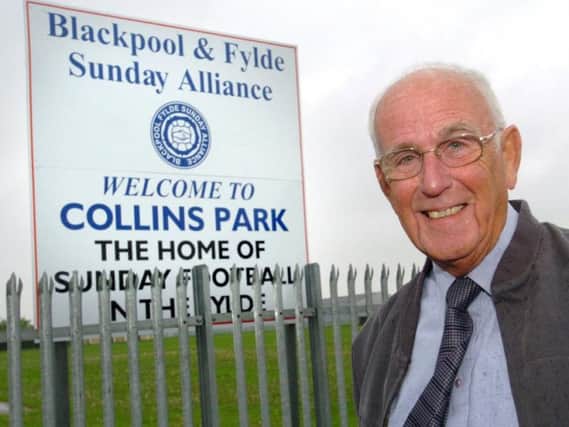 Peter Collins pictured next to the fields named in his honour.