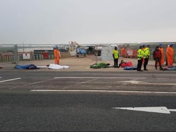 Anti-fracking protesters launched their 'lock-on' early this morningon A583 Preston New Road.
Picture: @NoFrackLancs
