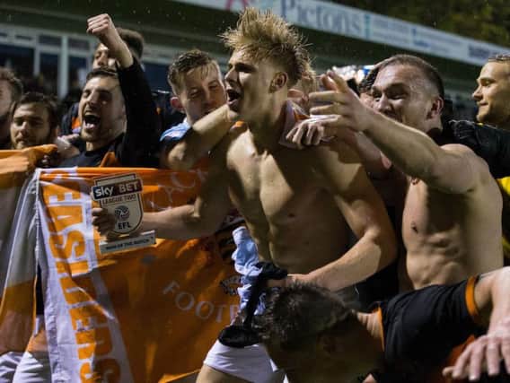 Blackpool celebrate their play-off semi-final win against Luton