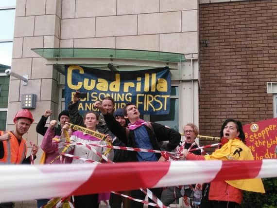 Reclaim the Power protesters at Cuadrilla's offices in Bamber Bridge