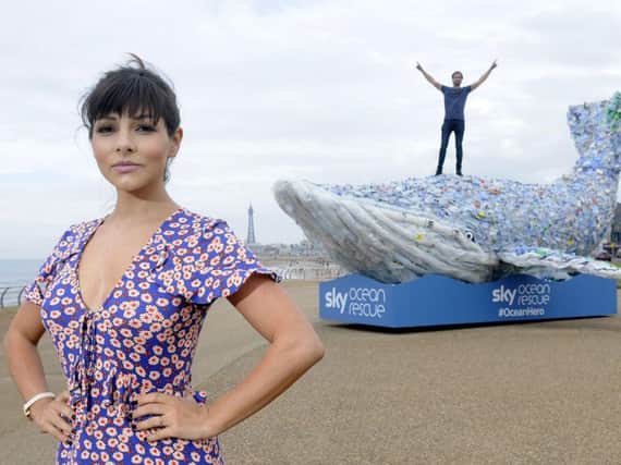 Emmerdale's Roxanne Pallett and Love Island's Jamie Jewitt with the giant whale