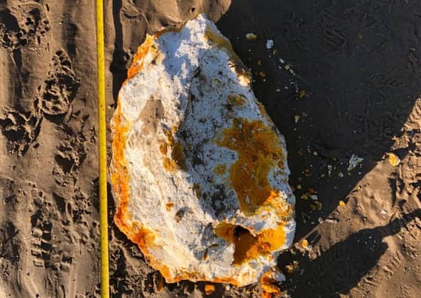 This chunk of suspected palm oil washed up on St Annes beach yesterday