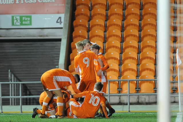 Blackpool celebrate Dylan Sumner's goal