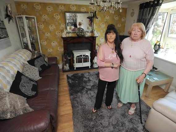 The flat belonging to Christine Casey on Troutbeck Crescent which the council have proposed to knock down.  She is pictured with neighbour  Margaret Edwards (right)