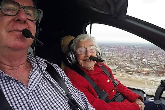 Olive Davies flies for first time with her son on her 101st birthday. Photo: Kelvin Stuttard