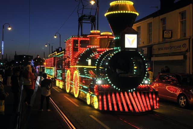 The illuminated tram leads the Lantern Parade through Fleetwood