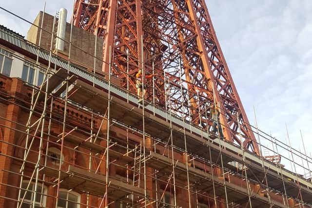Scaffolding up at the Tower buildings